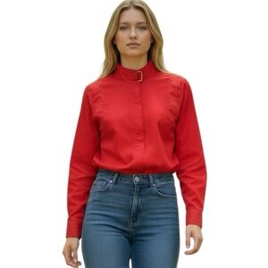 VTG '80s Nilani Structured Button Front Blouse Women's 5/6 Red Buckle Neck